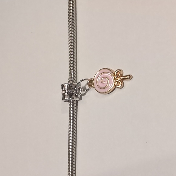 Silver Gold and Pink Lollipop Enamel Dangle Charm for Pandora Style‎ Bracelet - Picture 1 of 4